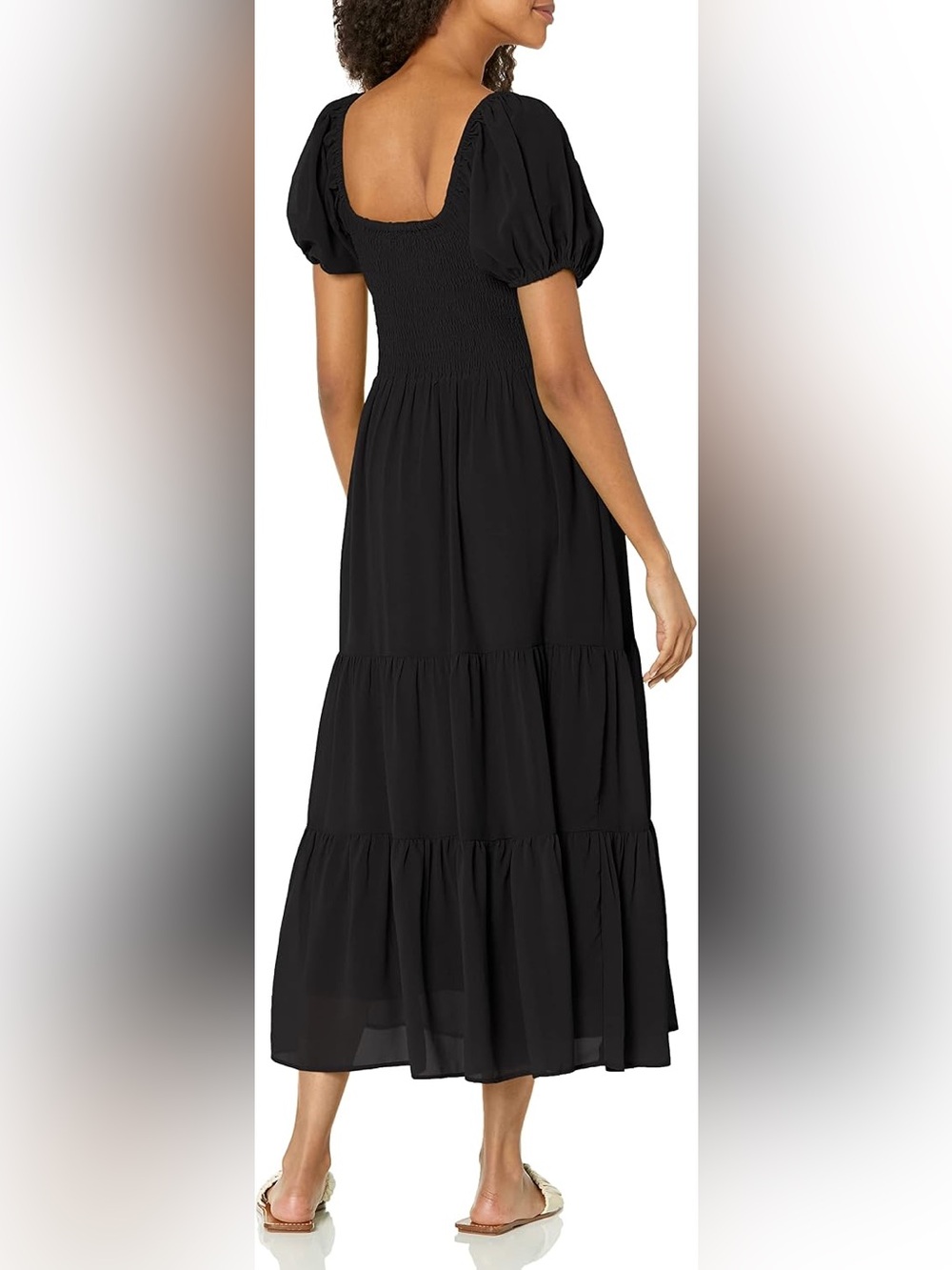 Astr The Label Black Puff-Sleeve Tiered Maxi Dress Boho Lightweight Casual XL